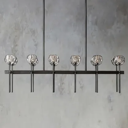 Belle De Crystal Ball Long Linear Chandelier W 60"