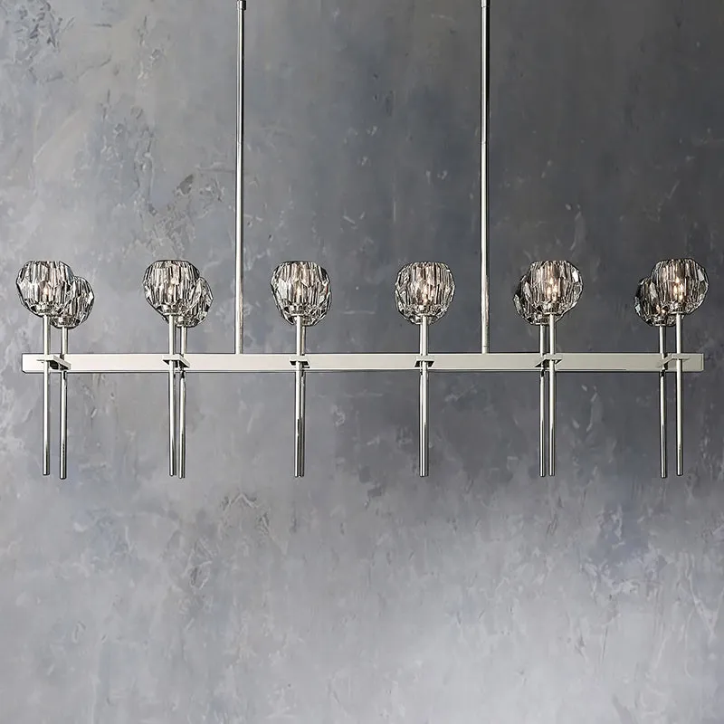 Belle De Crystal Ball Long Linear Chandelier W 60"