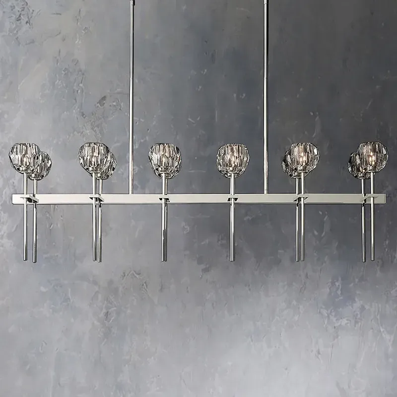 Belle De Crystal Ball Long Linear Chandelier W 60"
