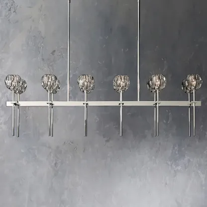 Belle De Crystal Ball Long Linear Chandelier W 60"