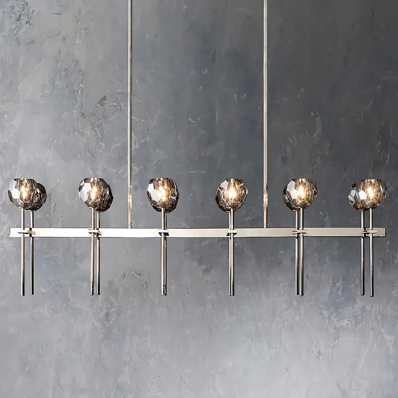 Belle De Crystal Ball Long Linear Chandelier W 60"