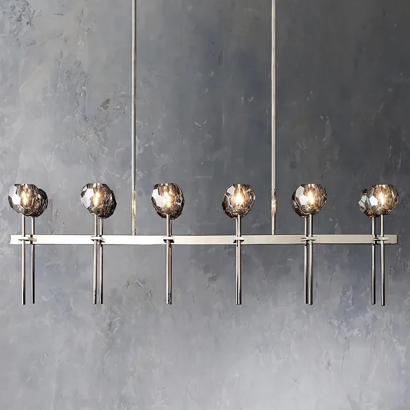 Belle De Crystal Ball Long Linear Chandelier W 60"