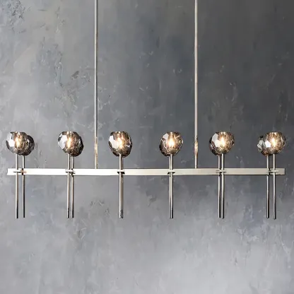 Belle De Crystal Ball Long Linear Chandelier W 60"