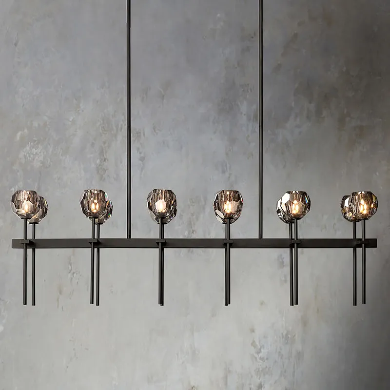Belle De Crystal Ball Long Linear Chandelier W 60"