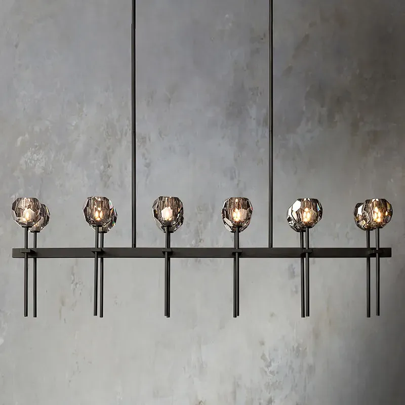 Belle De Crystal Ball Long Linear Chandelier W 60"