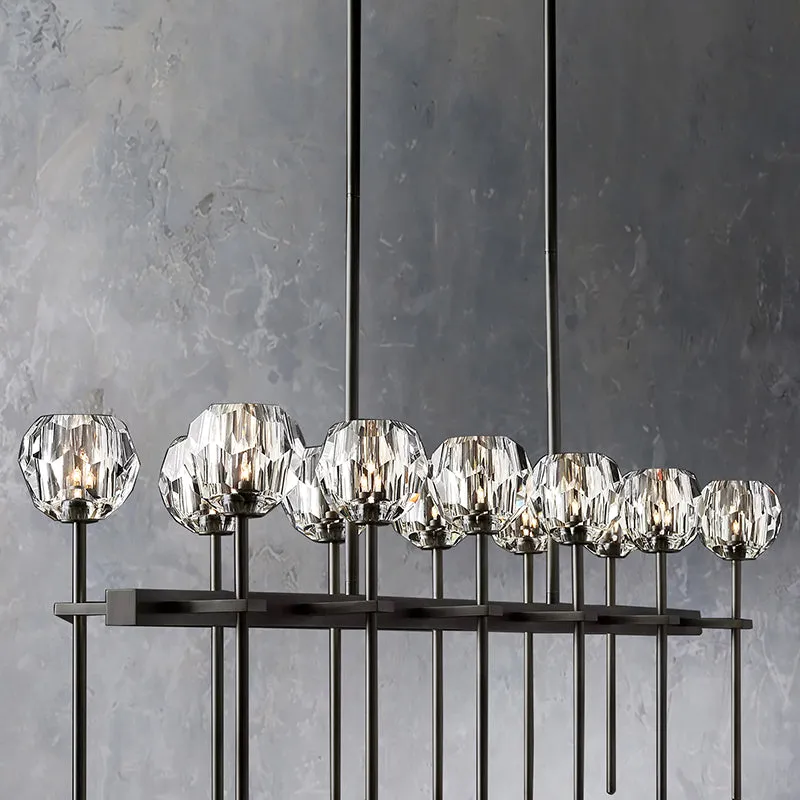 Belle De Crystal Ball Long Linear Chandelier W 60"