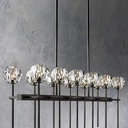 Belle De Crystal Ball Long Linear Chandelier W 60"
