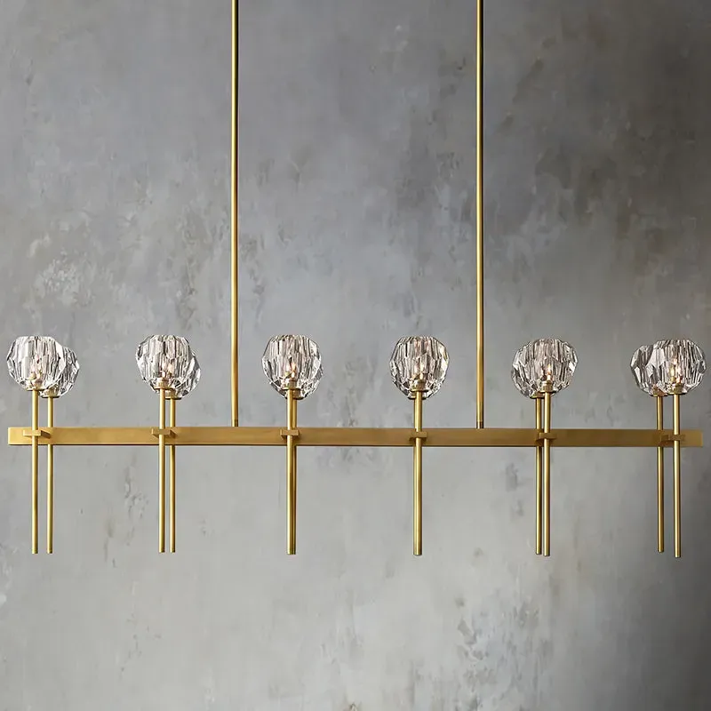Belle De Crystal Ball Long Linear Chandelier W 60"