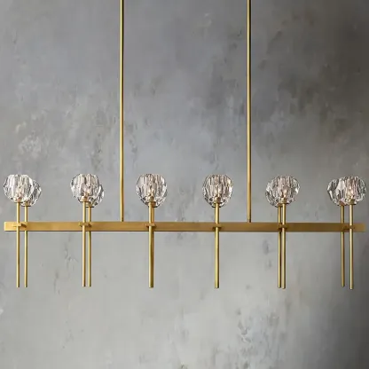 Belle De Crystal Ball Long Linear Chandelier W 60"