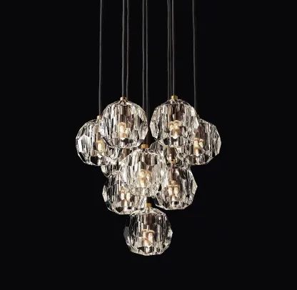 Belle De Crystal Ball Round Cluster Chandelier 14"