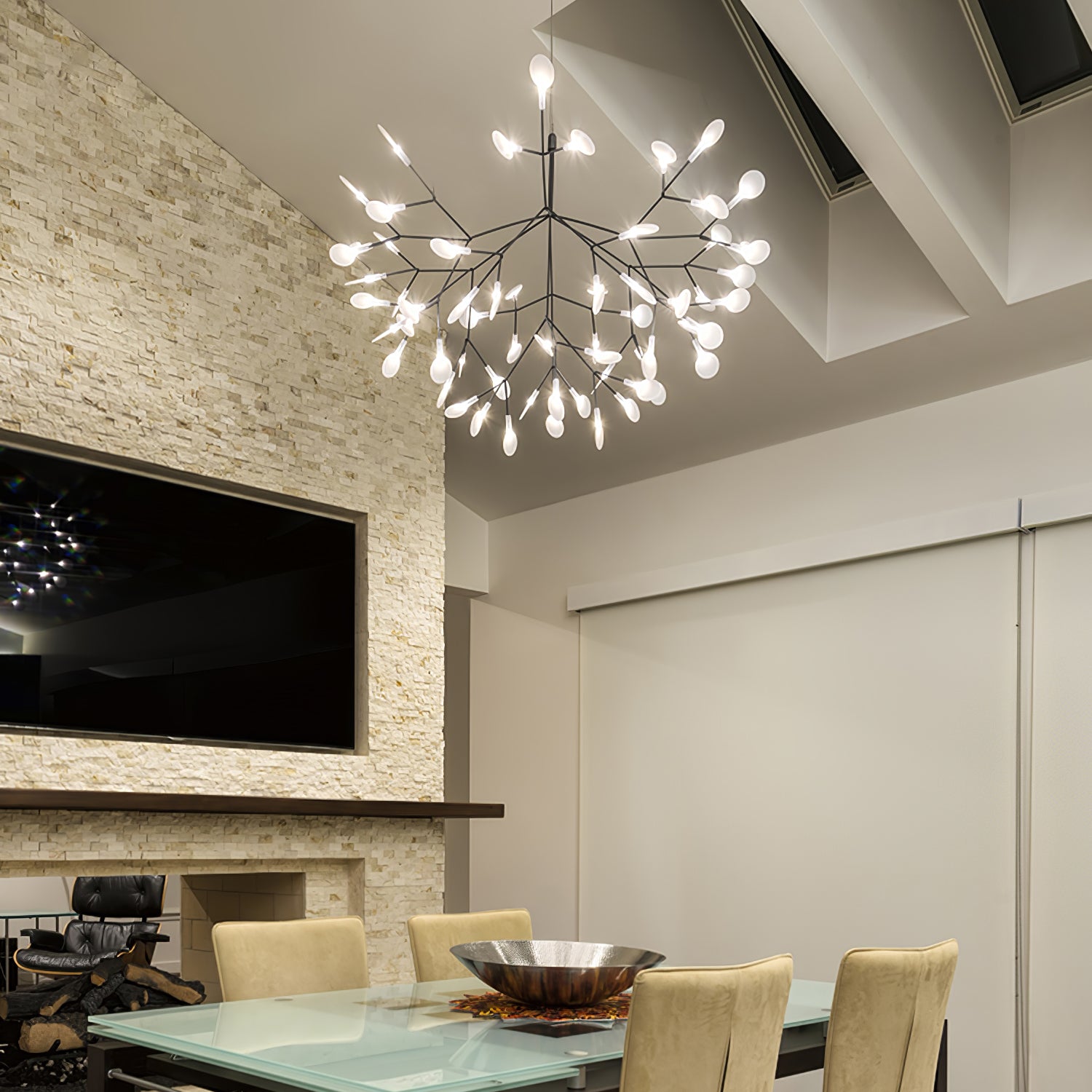 Black Firefly Branches Bifurcated Shape LED Chandelier