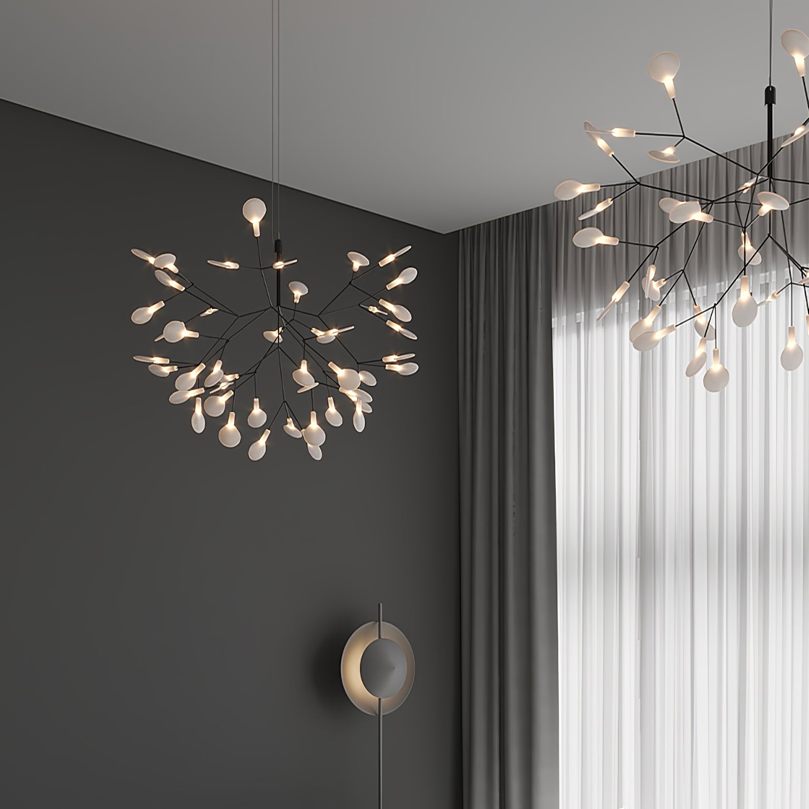 Black Firefly Branches Bifurcated Shape LED Chandelier