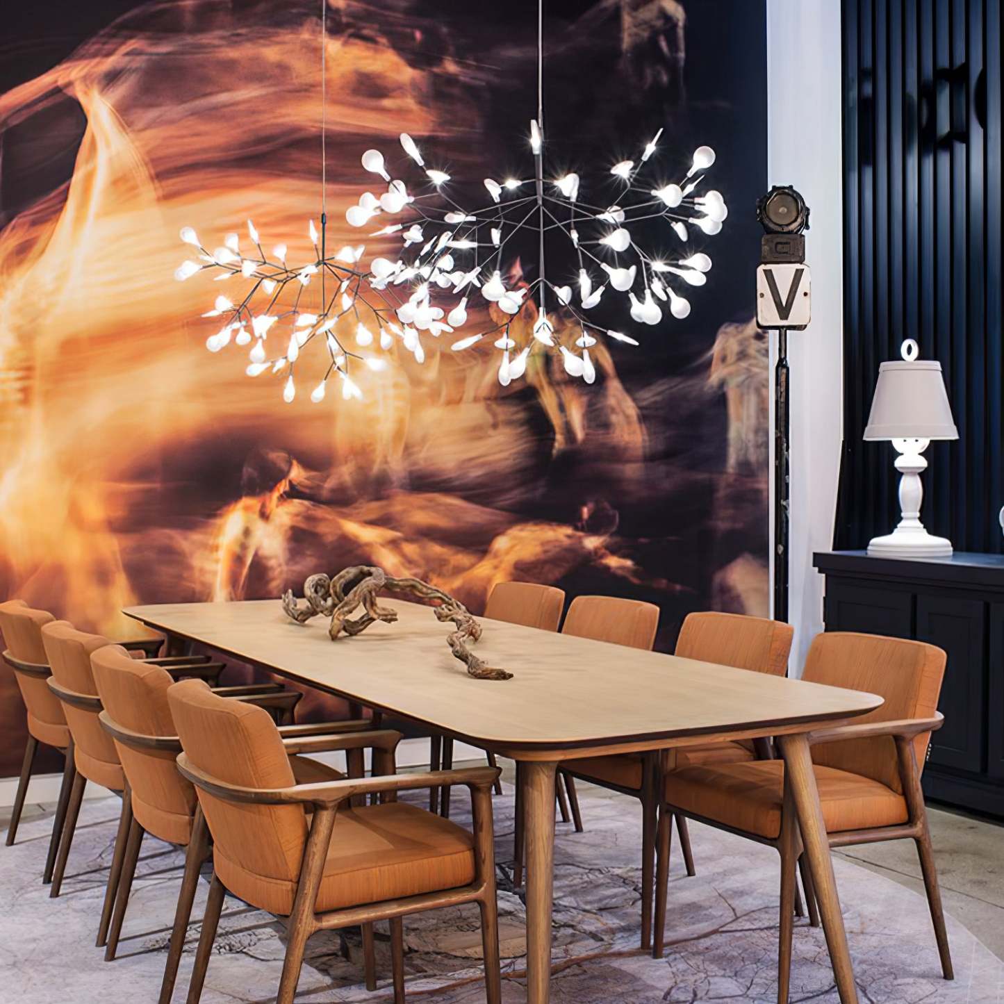 Black Firefly Branches Bifurcated Shape LED Chandelier