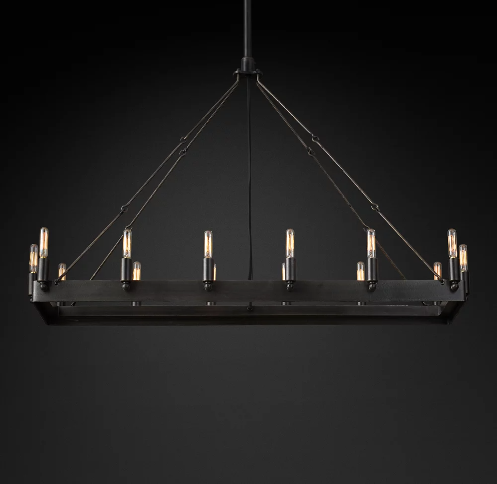 Camino Vintage Filamaent Rectangular Metal Chandelier 41" For Living Room