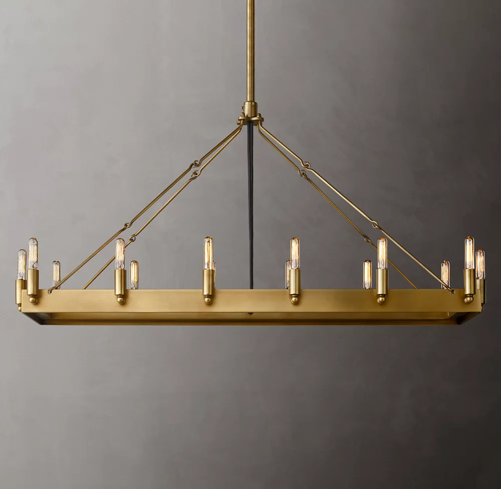 Camino Vintage Filamaent Rectangular Metal Chandelier 41" For Living R