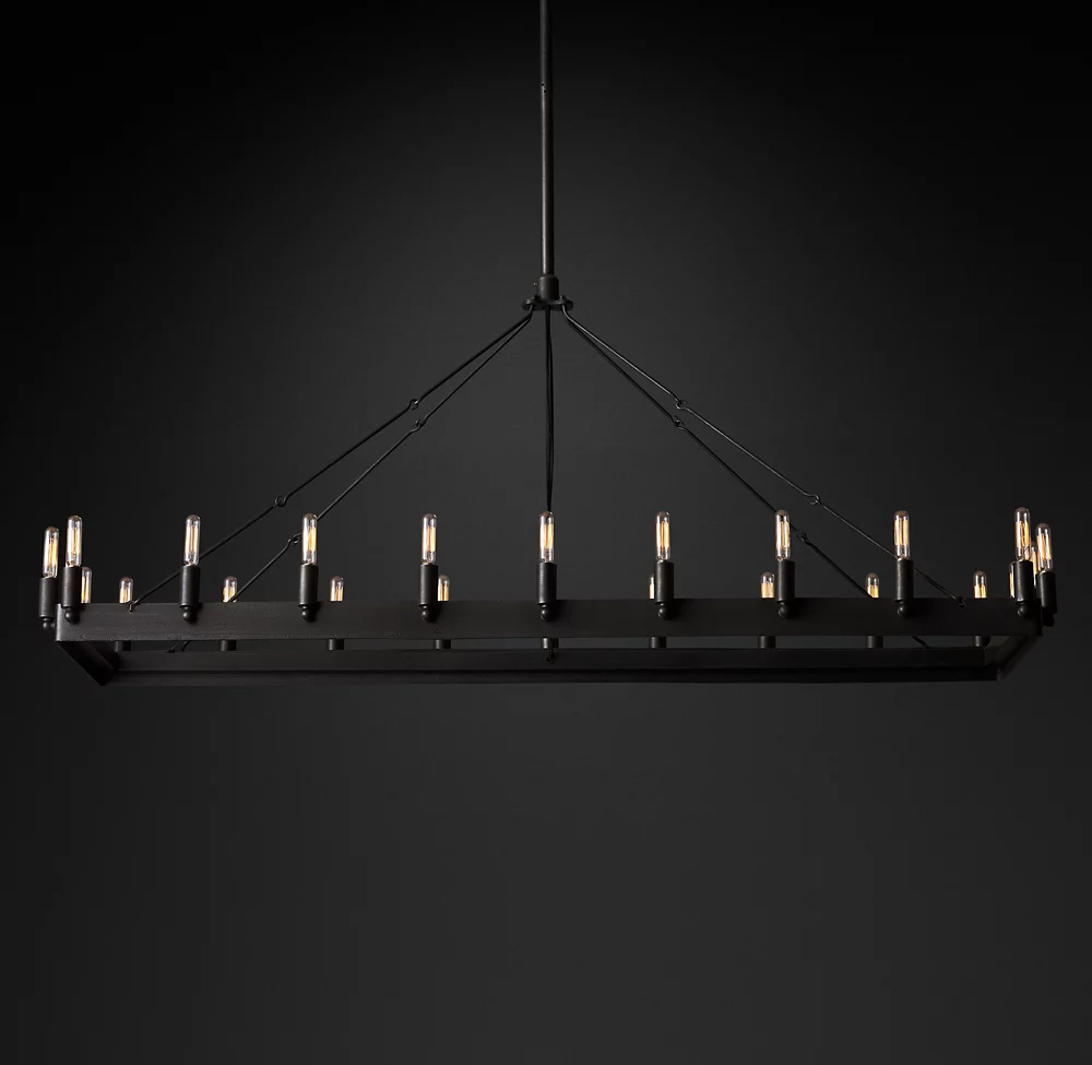 Camino Vintage Filamaent Rectangular Metal Chandelier 52" For Living Room