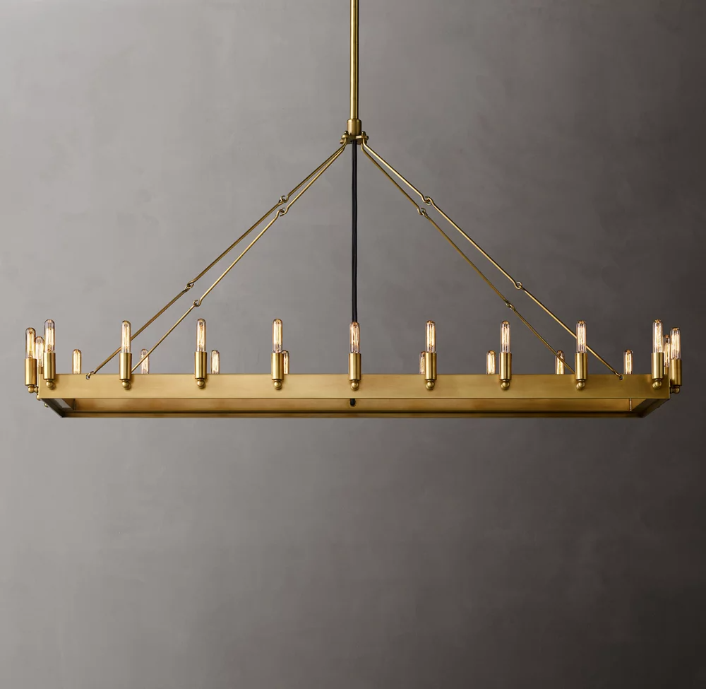 Camino Vintage Filamaent Rectangular Metal Chandelier 52" For Living Room