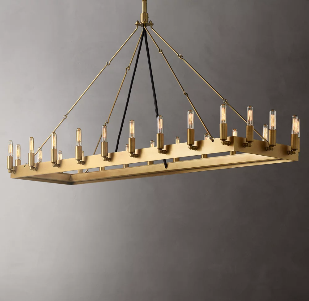 Camino Vintage Filamaent Rectangular Metal Chandelier 52" For Living Room