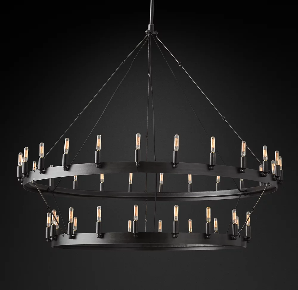 Camino Vintage Filamaent Two-Tier Metal Chandelier 50" For Living Room