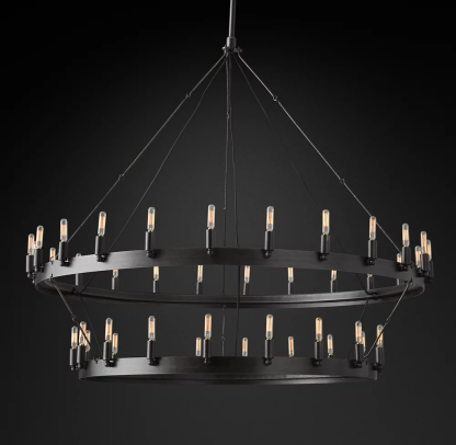 Camino Vintage Filamaent Two-Tier Metal Chandelier 50" For Living Room