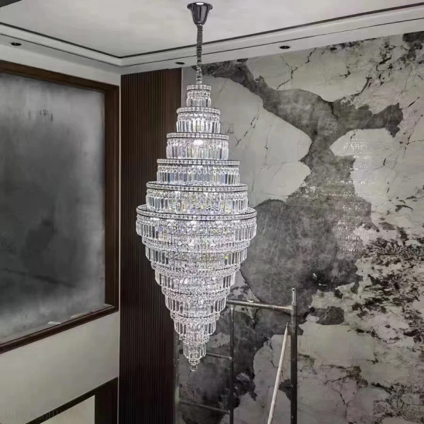 Chrome Extra Large Crystal Chandelier for Foyer Staircase Living Room ...
