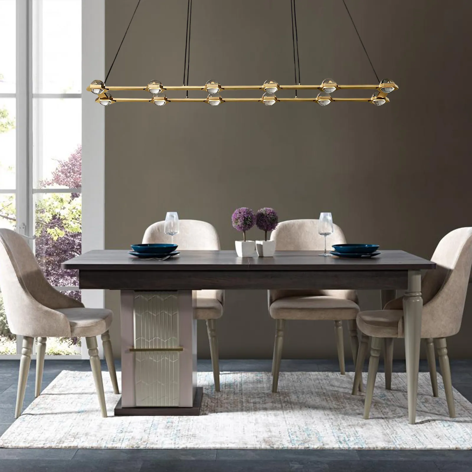 Eclatant Crystal Ball Round 2-Tier Chandelier 60"