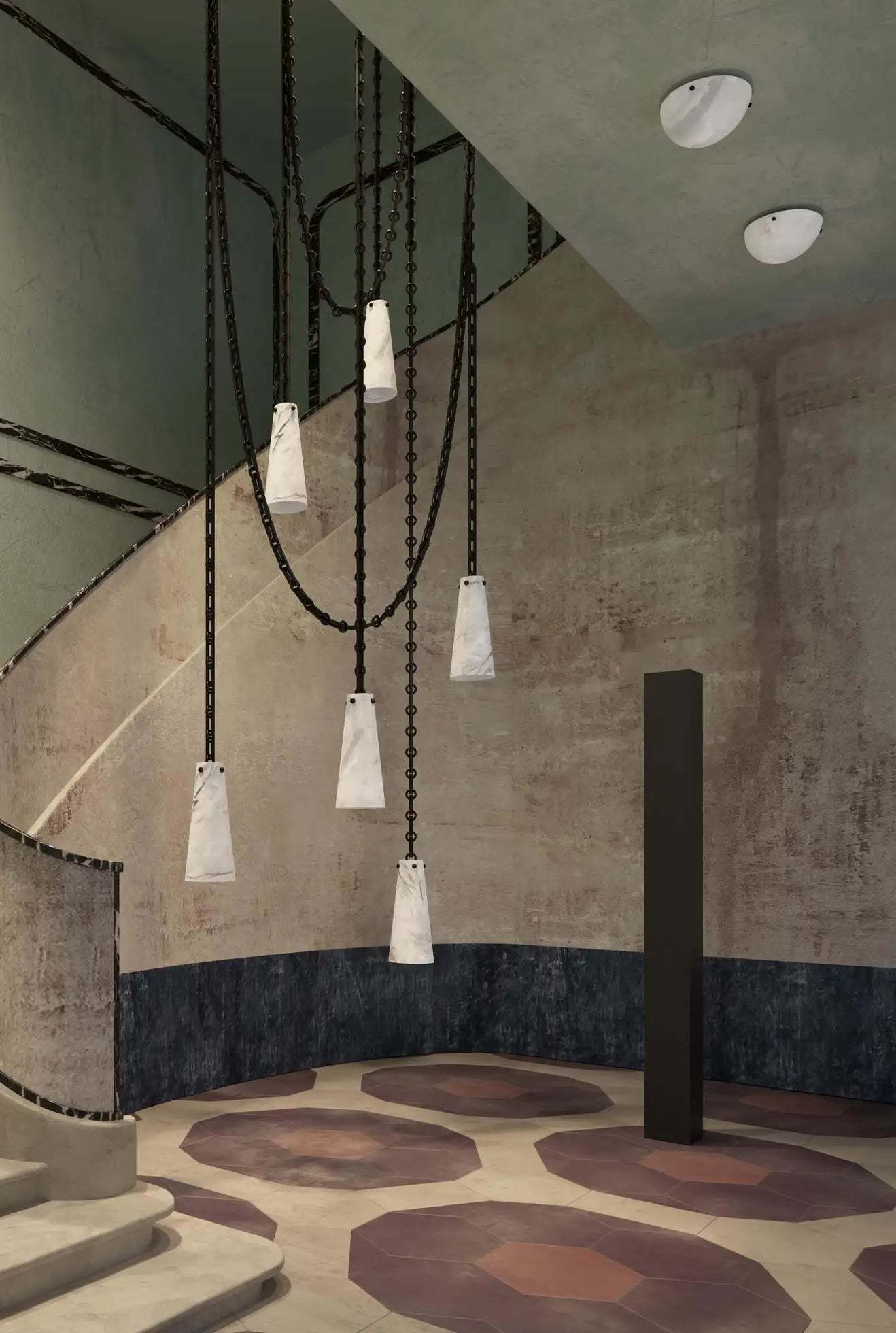 Contemporary Lucca Chandelier 202A-7 in Alabaster, 7-Light Vintage Alabaster Pendant Cluster