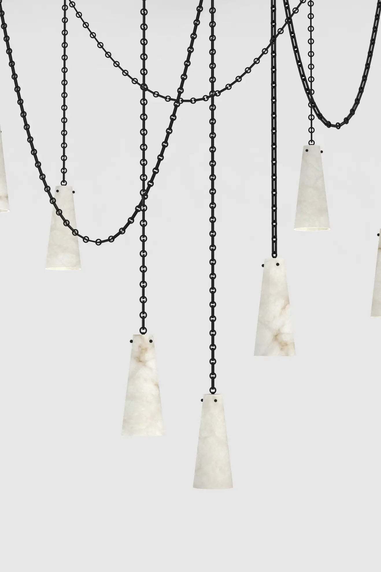 Contemporary Lucca Chandelier 202A-7 in Alabaster, 7-Light Vintage Alabaster Pendant Cluster