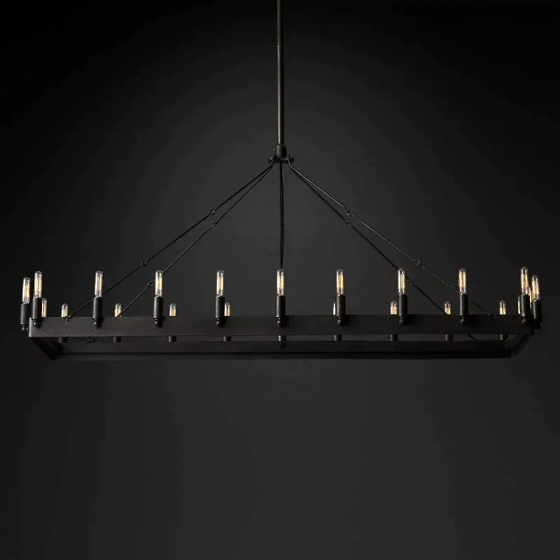 Vintage Filament Rectangular Chandelier 52''- Lights 24