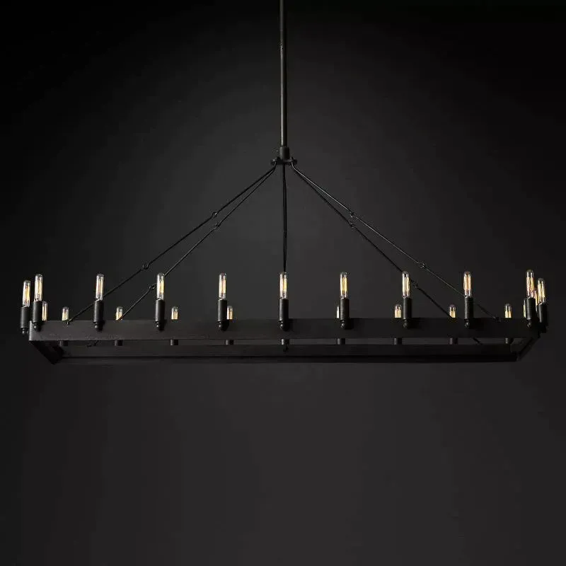 Vintage Filament Rectangular Chandelier 52''- Lights 24