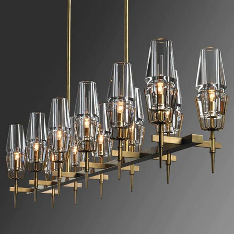 Chaillot Glass Brass Chandelier (Long)