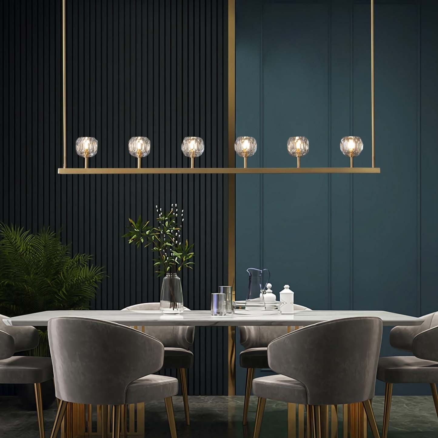 Cell de Glass Ball Linear Chandelier 60"