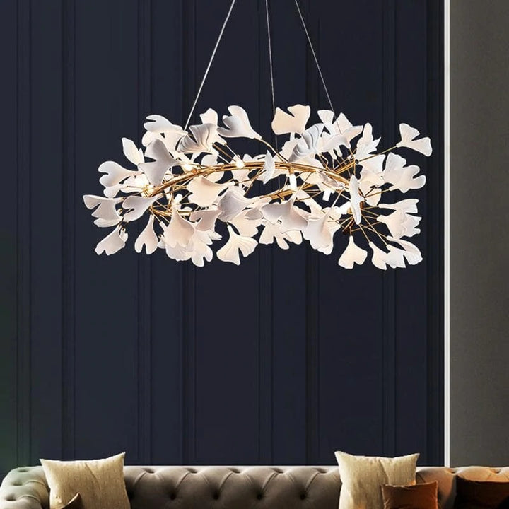 Modern Porcelain Ginkgo Leaf Round Chandelier