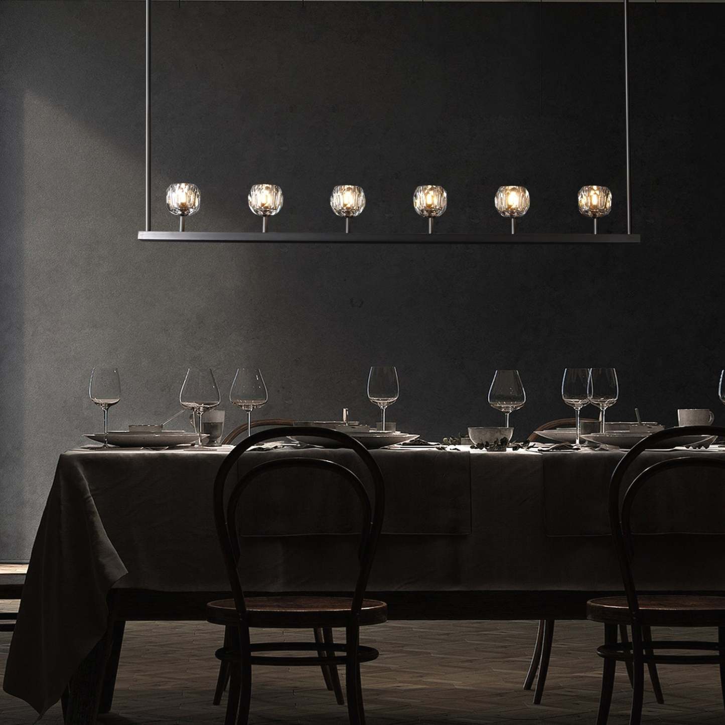 Cell de Glass Ball Linear Chandelier 60"