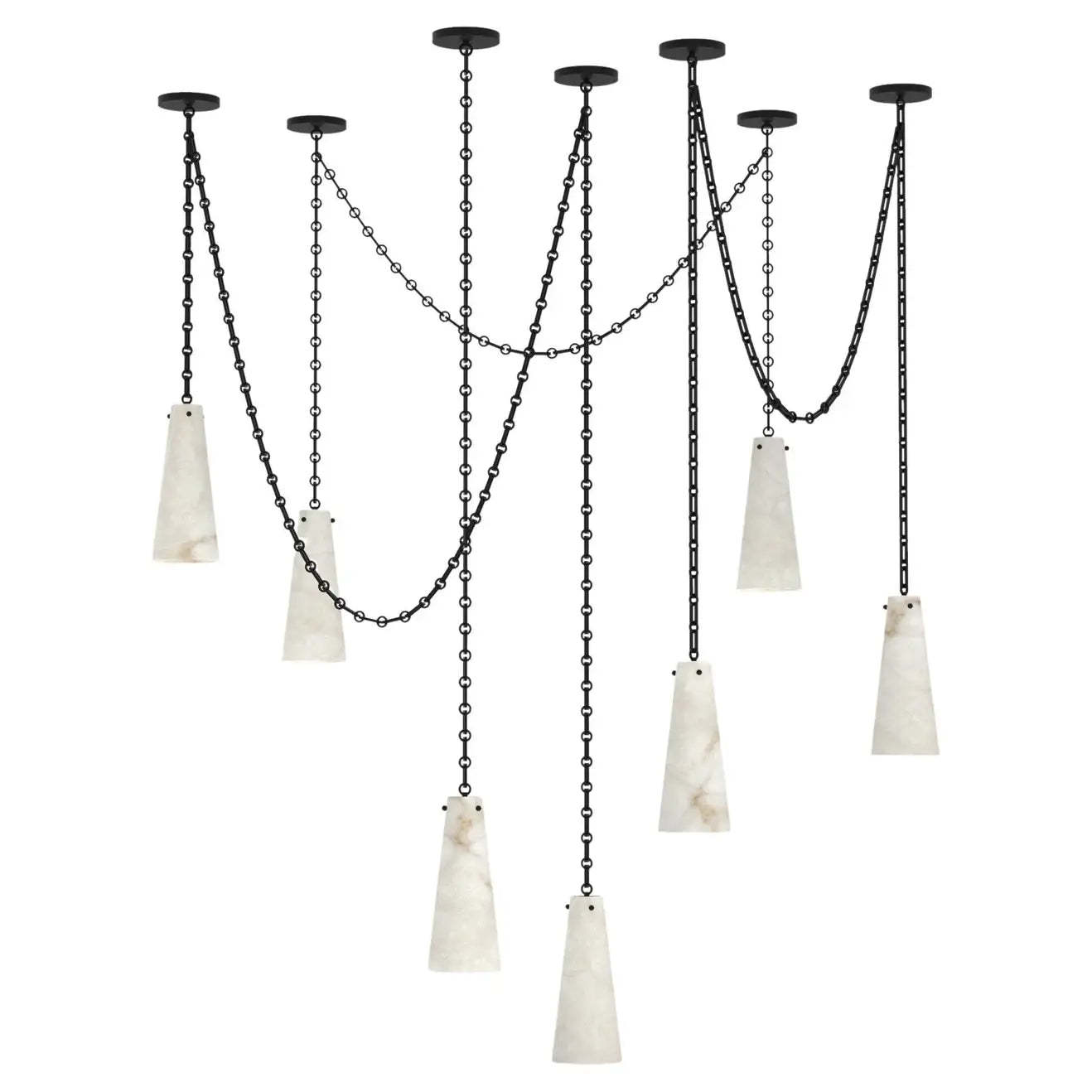 Contemporary Lucca Chandelier 202A-7 in Alabaster, 7-Light Vintage Alabaster Pendant Cluster