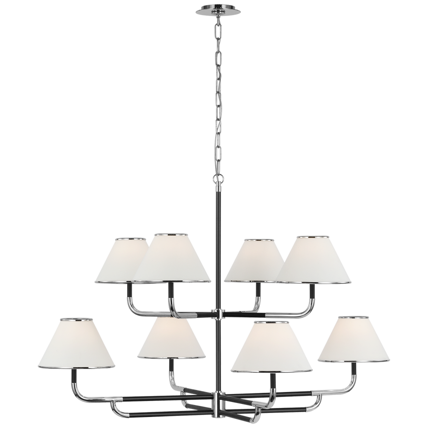2-Tier White Lampshade Rigby Metal And Wood Chandelier