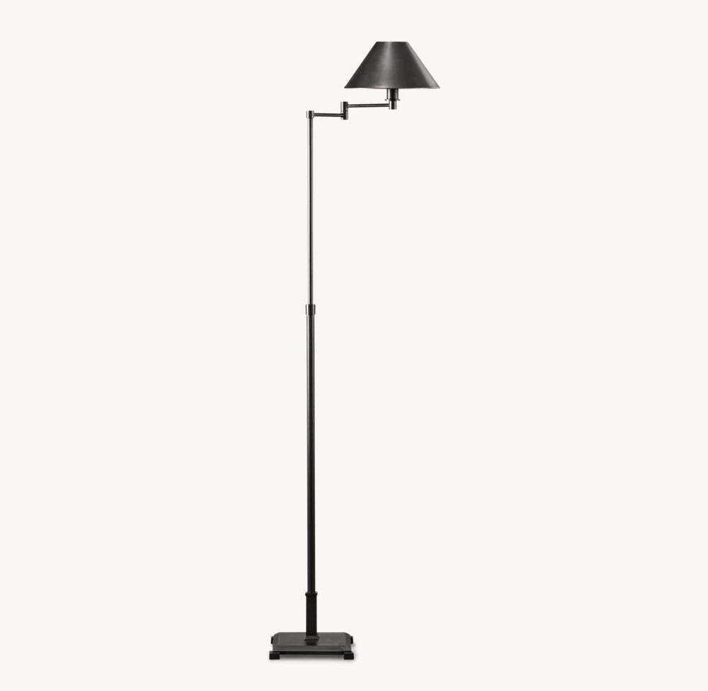 PETITE CANDLESTICK METAL SHADE SWING-ARM FLOOR LAMP