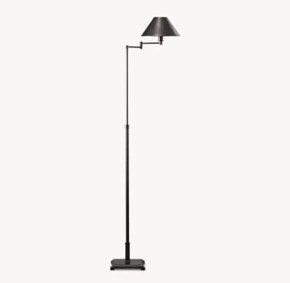 PETITE CANDLESTICK METAL SHADE SWING-ARM FLOOR LAMP