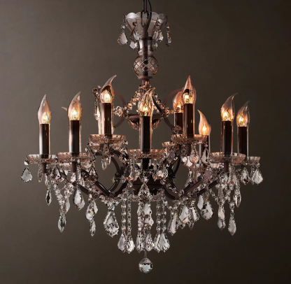 19Th C. Rococo Iron & Crystal Outdoor Chandelier