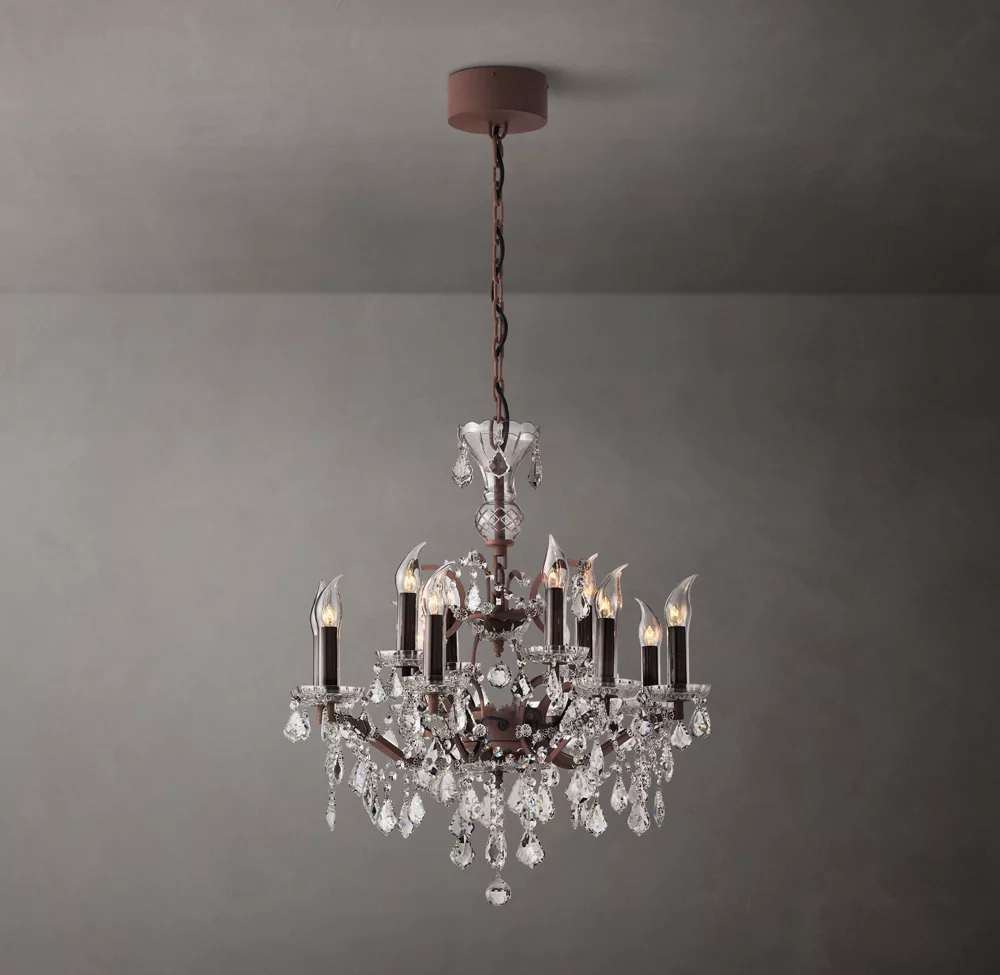 19Th C. Rococo Iron & Crystal Outdoor Chandelier