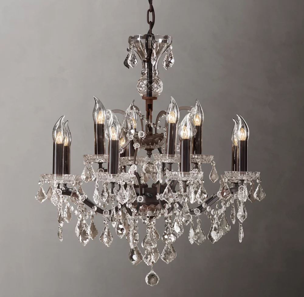 19Th C. Rococo Iron & Crystal Outdoor Chandelier