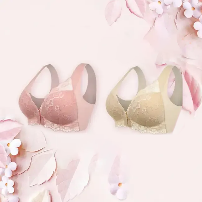 Front Opening Floral Lace Push Up Comfort Wireless Bra