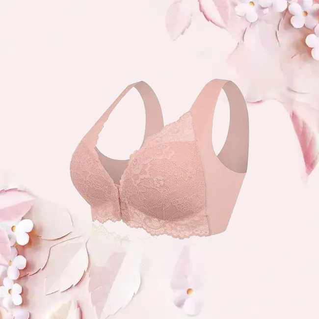 Front Opening Floral Lace Push Up Comfort Wireless Bra