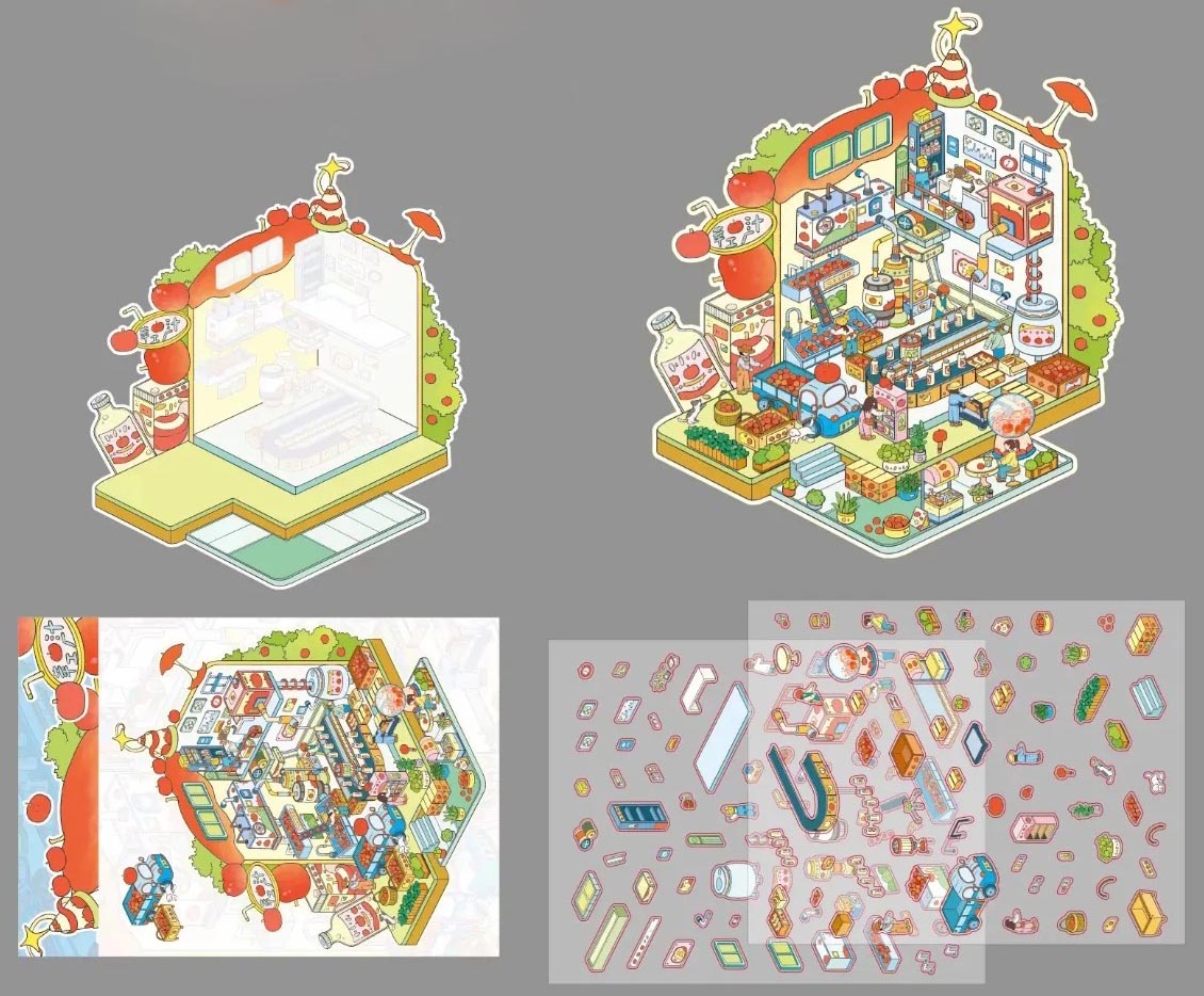 Factory Series DIY 3D Sticker Collection - 2 Cute Miniature Scenes