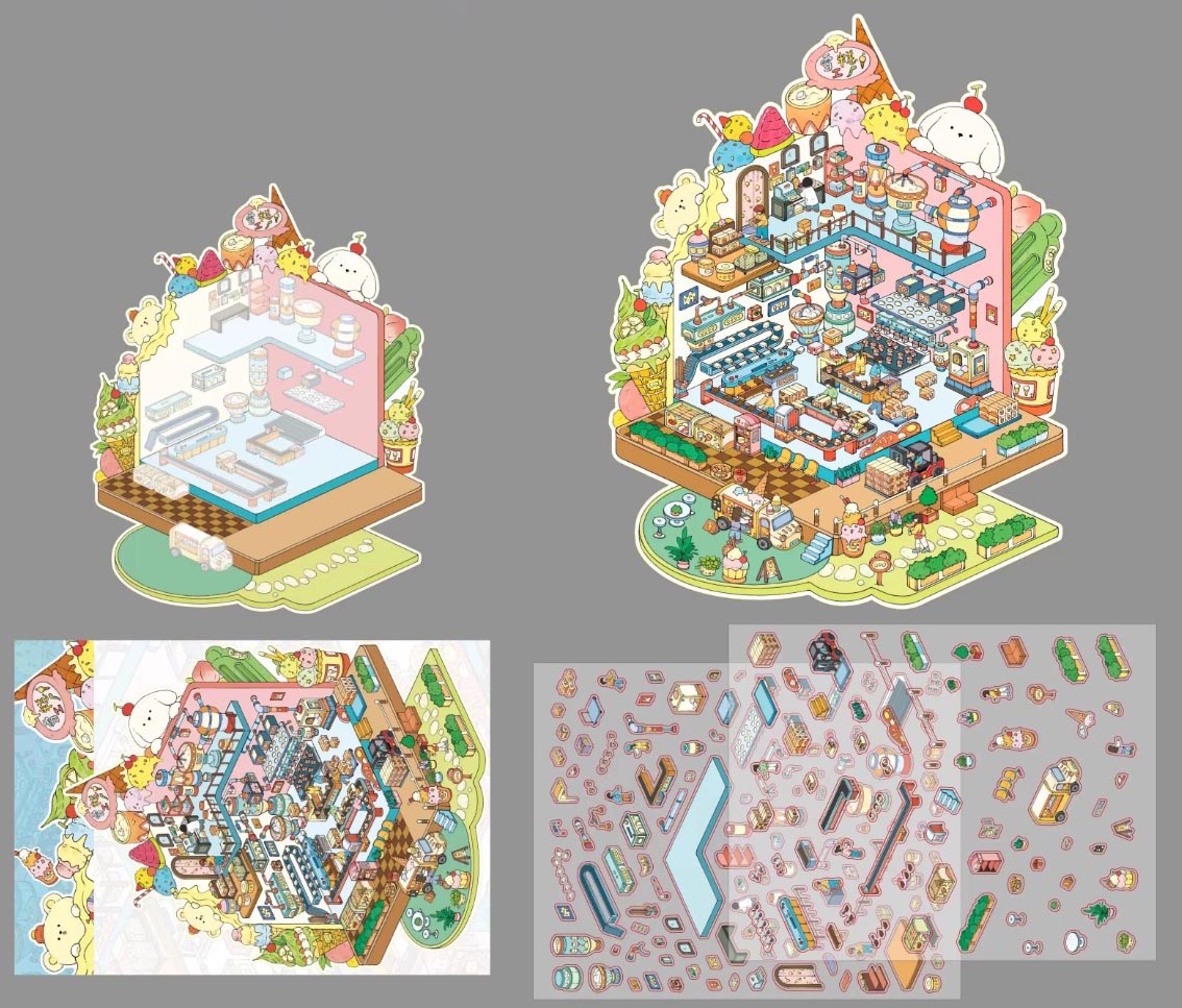 Factory Series DIY 3D Sticker Collection - 2 Cute Miniature Scenes
