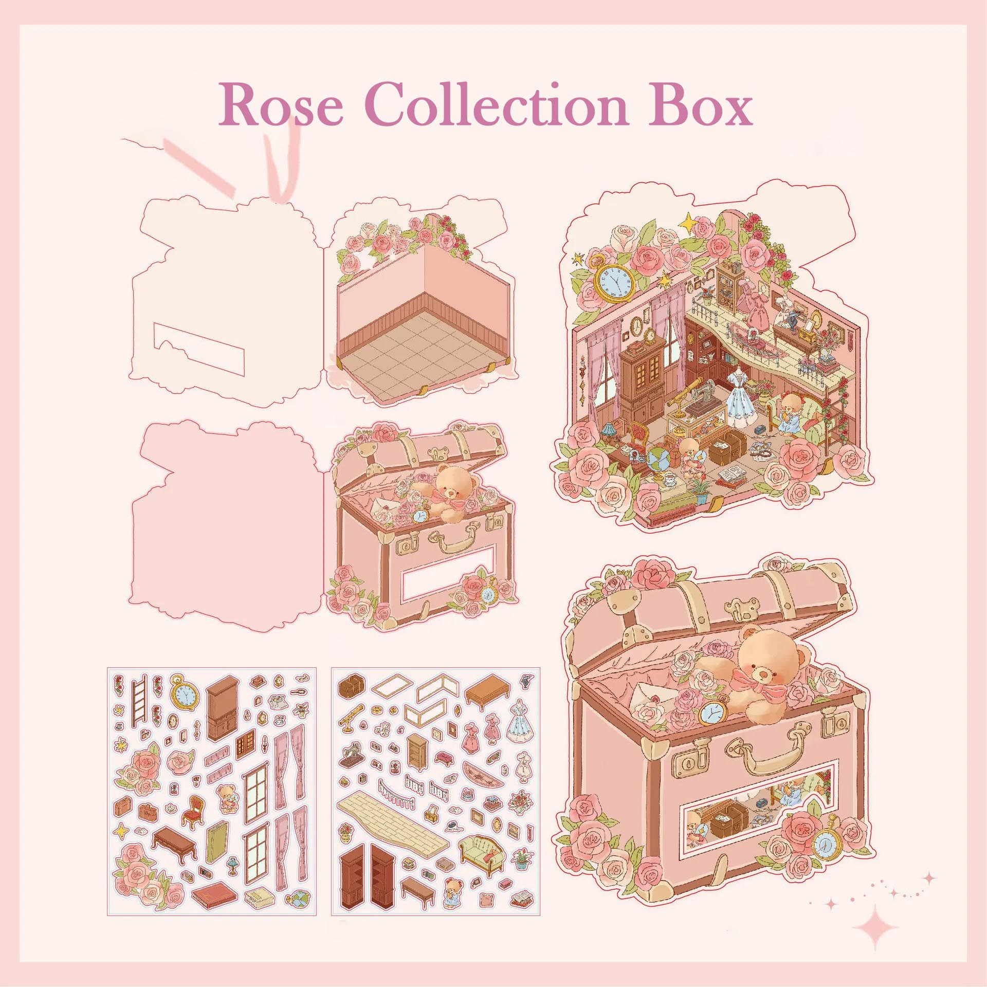 Teddy Bear Blossom Shop DIY 3D Sticker Collection - 3 Cute Miniature Scenes
