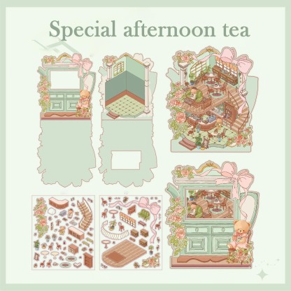 Teddy Bear Blossom Shop DIY 3D Sticker Collection - 3 Cute Miniature Scenes