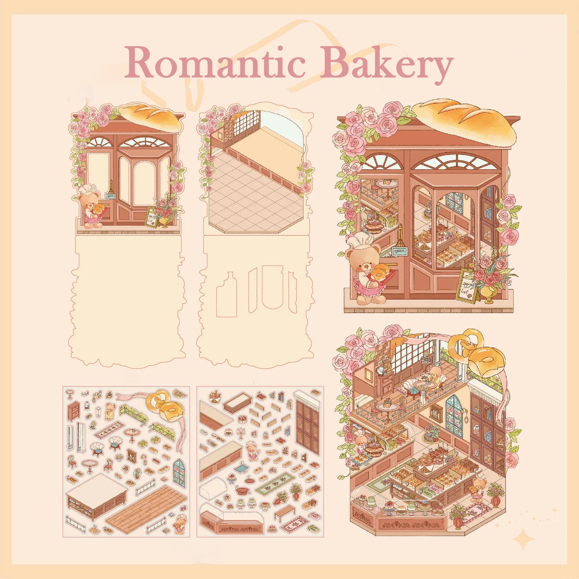 Teddy Bear Blossom Shop DIY 3D Sticker Collection - 3 Cute Miniature Scenes