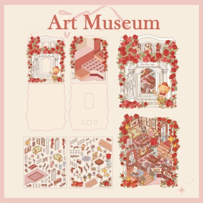 Teddy Bear Blossom Shop DIY 3D Sticker Collection - 3 Cute Miniature Scenes