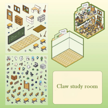Cat Academy DIY 3D Sticker Collection - 4 Cute Miniature Scene